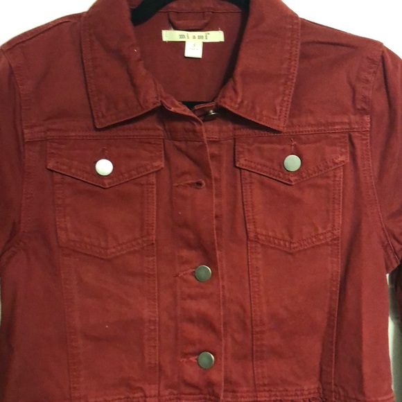 Burgundy Jean Jacket with Ruffle Bottom (Size- S) - Picture 6 of 6